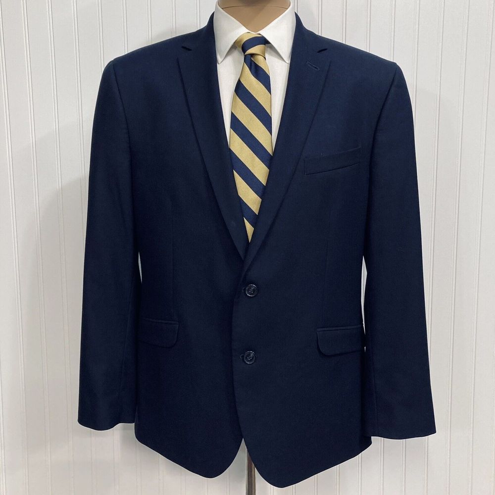 KENNETH COLE Blazer Mens 44 Solid Navy Blue Sport Coat 2 Button Suit Jacket 44R